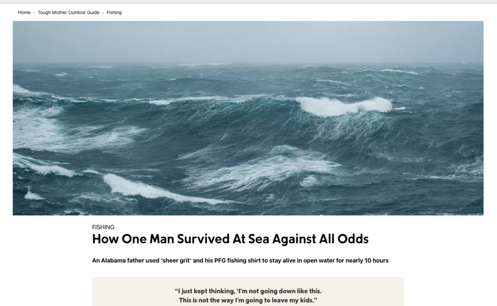 A stormy sea is picured in a photo on Columbia Sportwear's Tough Mother Outdoor Guide page.